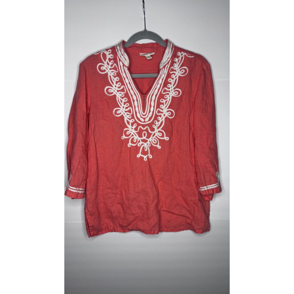 LINEN CHARTER CLUB LUXURY CORAL‎ TOP SIZE PETITE MED